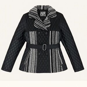 Coco & Tashi Faux Leather Quilted Wool-Print Belted Jacket | Size Small